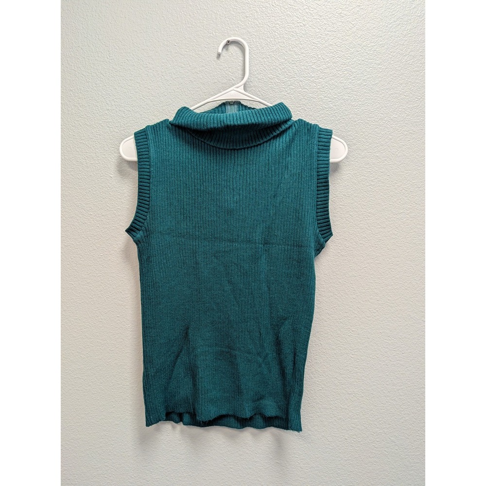Vintage Sears‎ Teal Green Ribbed Sleeveless Turtleneck Sweater Back Zip Japan